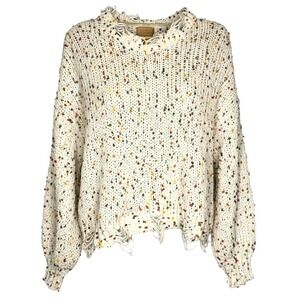 POL‎ Cream Sweater With Rainbow Specks And Balloon Sleeves Size Small distressed